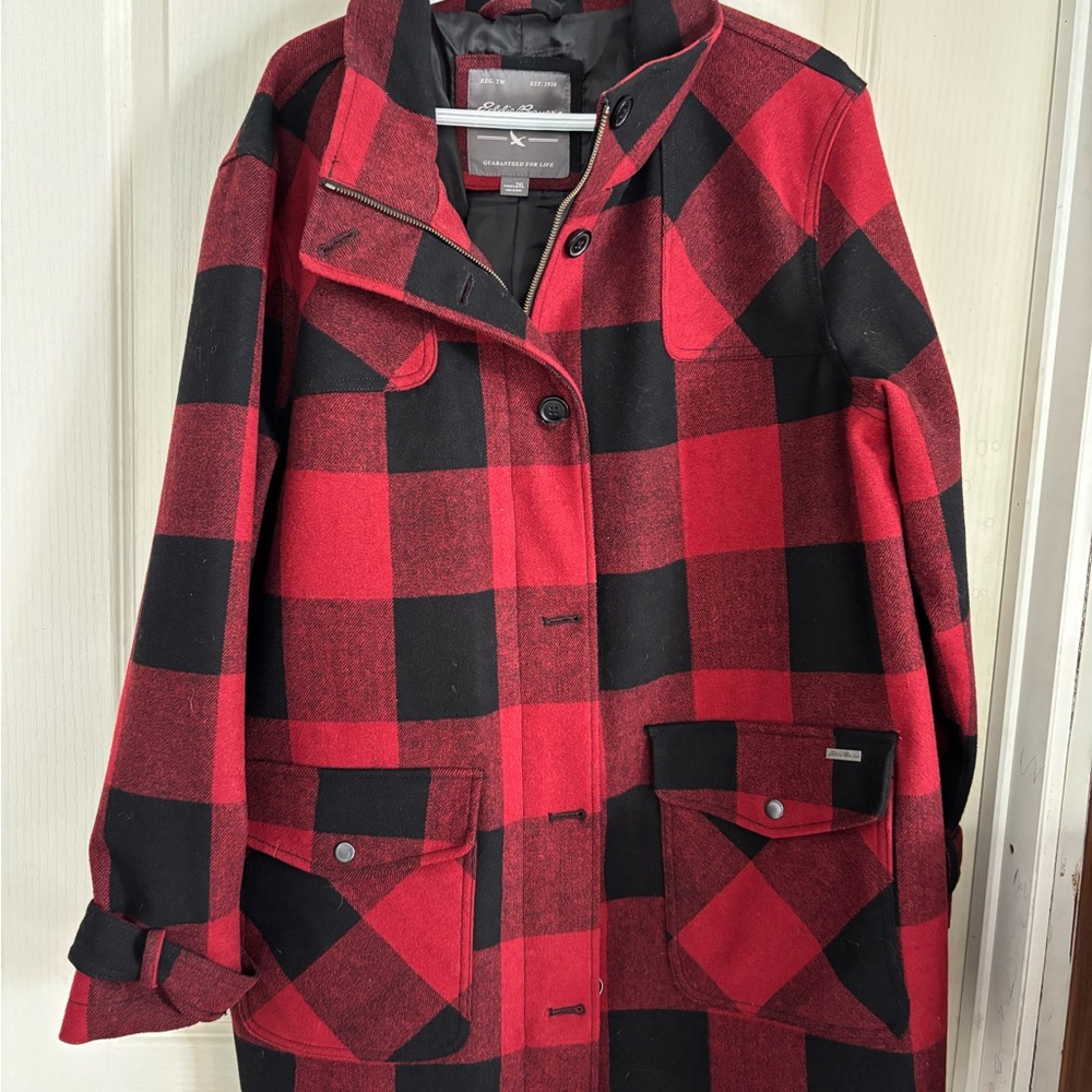 Eddie Bauer Red and Black Plaid Utility Jacket
